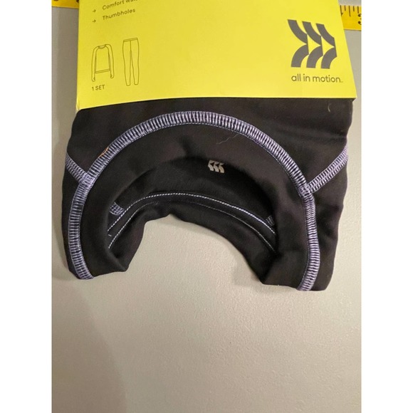 All In Motion Girls Youth Thermal Set Small Black Elastic Waistband Thumbholes - Picture 3 of 10